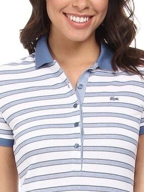 Lacoste Navy & White Striped Polo Dress size 38
